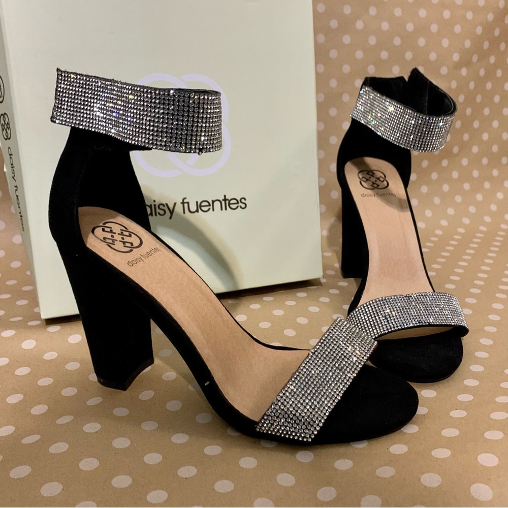 Black and silver sequin sandals